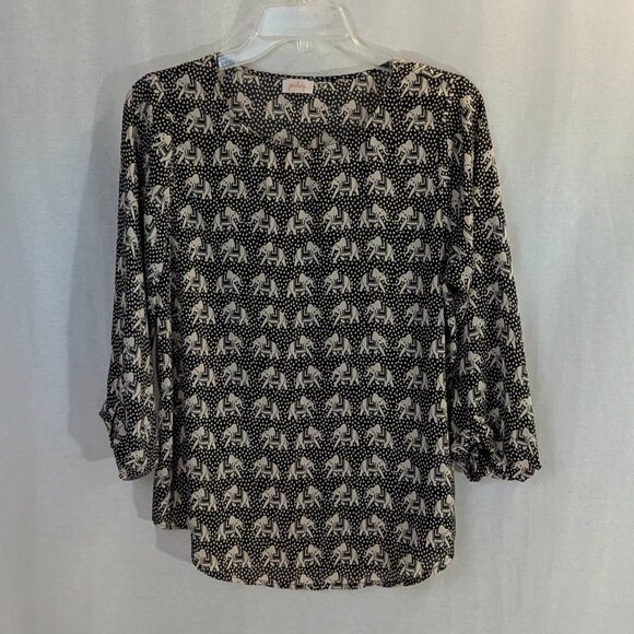 Pixley Size Small Black and Cream Elephant Print Blouse - Picture 1 of 13